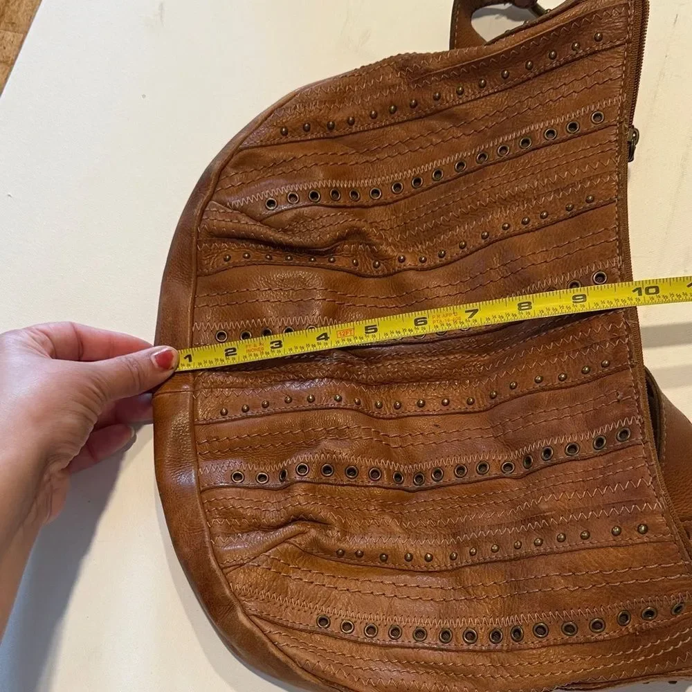 Fossil Tan Leather Hobo Bag with Eyelet Design